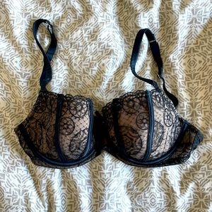 Black lace balconette bra